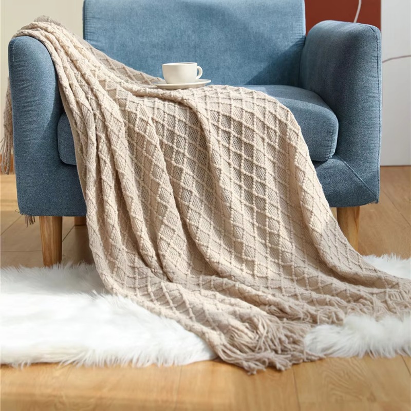 Coperta in maglia a rombi con  - Boho Throw Blanket Fringe recensione e prezzo